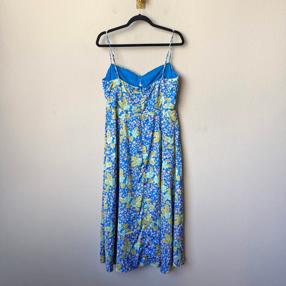 ASTR The Label Blue Multi Floral Bustier Satin Midi Dress Size XL - Picture 3 of 6